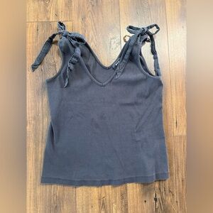 Maeve by Anthropologie Tie-Shoulder V-Neck Tank Top - Charcoal